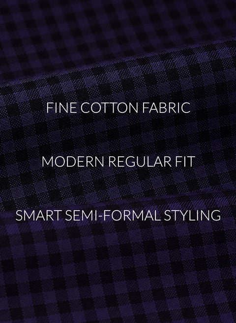 ADRO Men's Midnight Navy Micro Check Slim Fit Casual Shirt