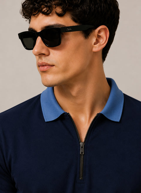 Mens Premium Cotton Polo T-Shirt | 220 GSM Soft Fabric | Casual stylish Look | Zipper Polo Design Polo T shirt | Polo Tshirt for All-Day Wear | Deep Navy Blue