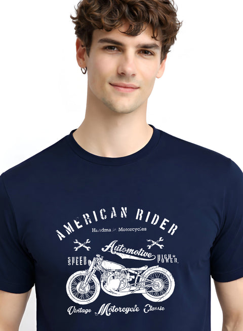 Adro Mens American Rider Printed T-Shirt | 100% Cotton T shirt for Bikers | Stylish Casual Tee Summer Regular Fit Biker Tshirt