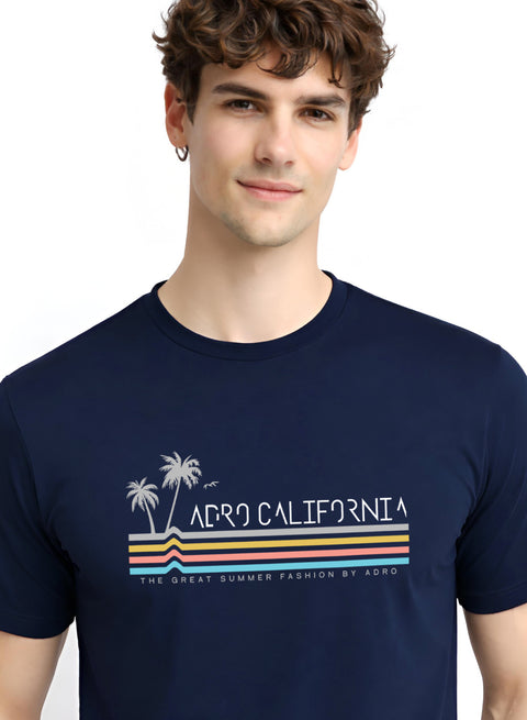 Adro Mens California Graphic T-Shirt | Retro Stripe Print Cotton Summer Tshirt | Stylish Beach T shirt | Comfortable Graphic Tee