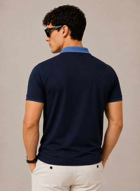 Mens Premium Cotton Polo T-Shirt | 220 GSM Soft Fabric | Casual stylish Look | Zipper Polo Design Polo T shirt | Polo Tshirt for All-Day Wear | Deep Navy Blue