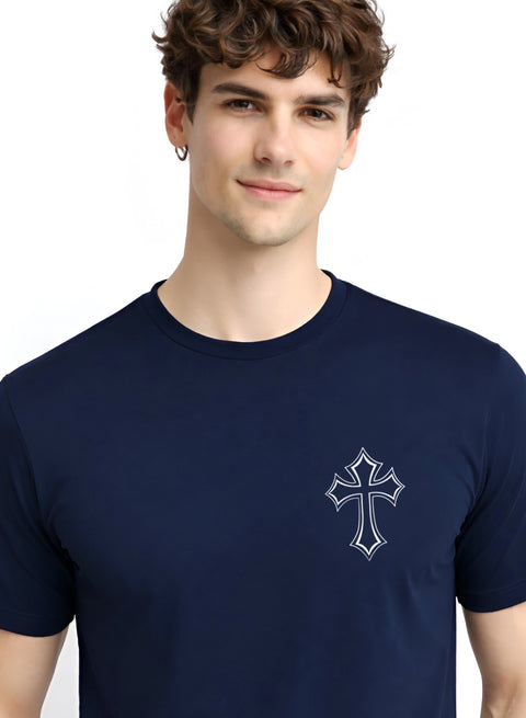 Adro Mens Cross Printed T-Shirt | Minimal Chest Graphic Cotton Casual Tshirt | Trendy Stylish Comfortable Regular Fit T shirt for Men