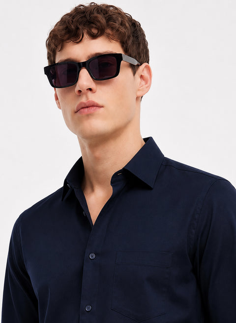 ADRO Premium Cotton Satin Shirt for Men | Casual Fit Solid Full Sleeve Shirt in Midnight Navy