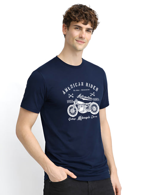 Adro Mens American Rider Printed T-Shirt | 100% Cotton T shirt for Bikers | Stylish Casual Tee Summer Regular Fit Biker Tshirt