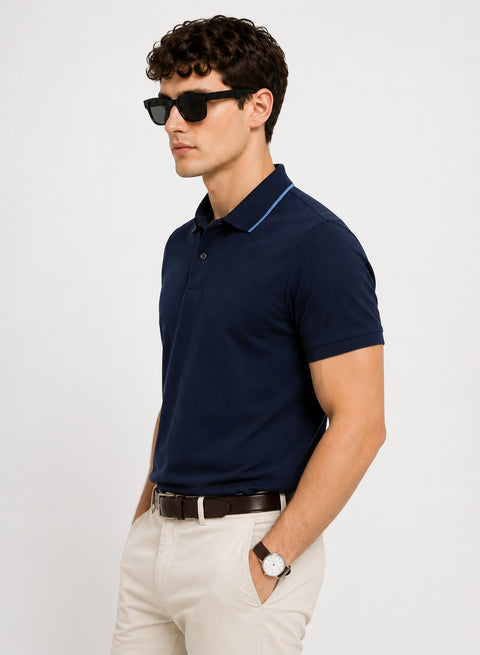 ADRO Mens Polo TShirt | Airtex Cotton Matty Fabric | Regular Fit | Breathable, Durable & Premium Casual Polo T-Shirt for Men | Deep Navy Blue