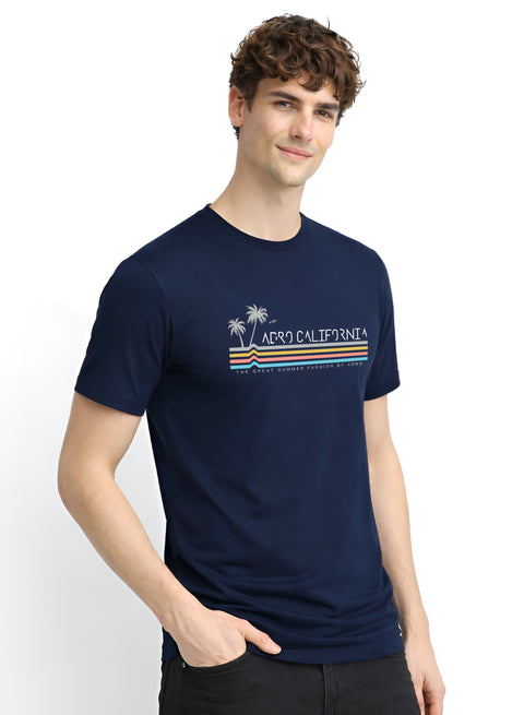 Adro Mens California Graphic T-Shirt | Retro Stripe Print Cotton Summer Tshirt | Stylish Beach T shirt | Comfortable Graphic Tee