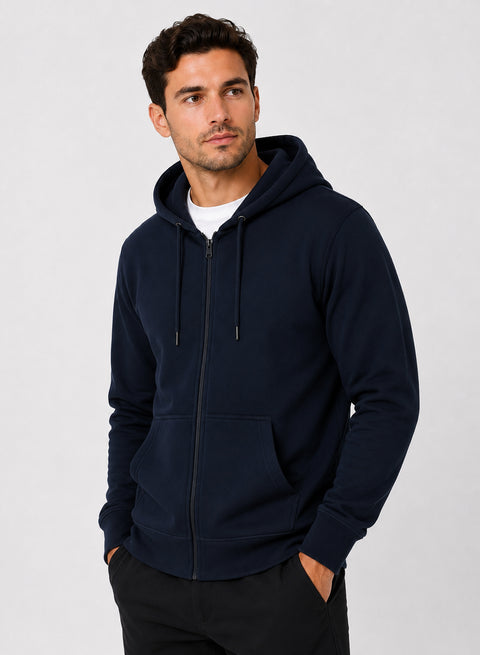 ADRO Zipper Hoodie for Men | 300 GSM Cotton Hoodies | Regular Fit Jacket for Men with Pockets | Sweatshirts with Zipper for Men | Midnight Navy