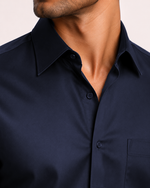 ADRO Premium Cotton Satin Shirt for Men | Casual Fit Solid Full Sleeve Shirt in Midnight Navy