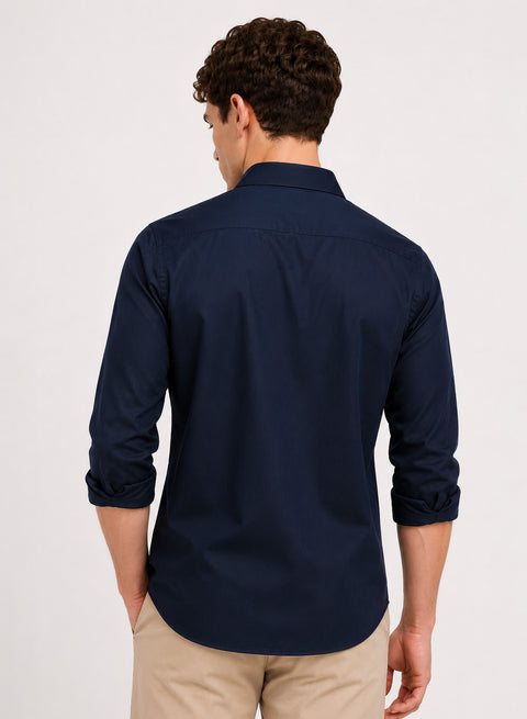 ADRO Premium Cotton Satin Shirt for Men | Casual Fit Solid Full Sleeve Shirt in Midnight Navy