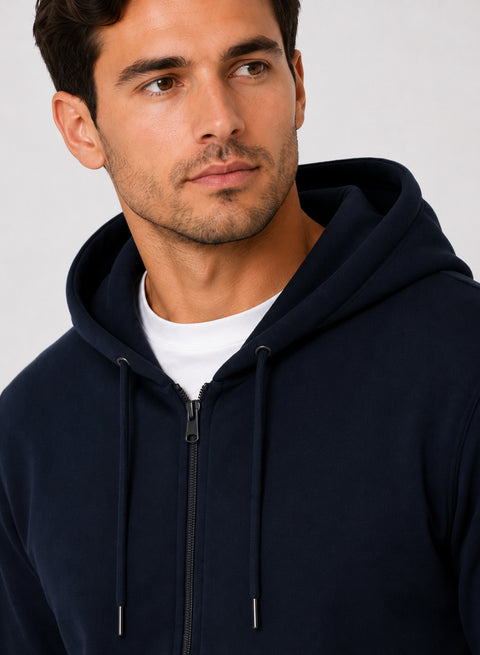 ADRO Zipper Hoodie for Men | 300 GSM Cotton Hoodies | Regular Fit Jacket for Men with Pockets | Sweatshirts with Zipper for Men | Midnight Navy