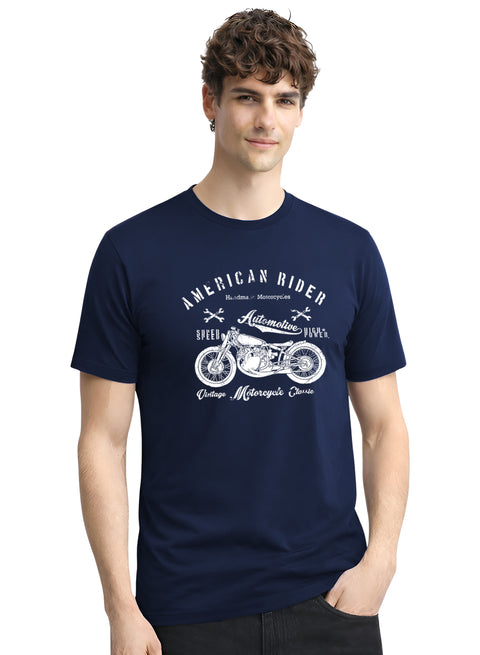 Adro Mens American Rider Printed T-Shirt | 100% Cotton T shirt for Bikers | Stylish Casual Tee Summer Regular Fit Biker Tshirt
