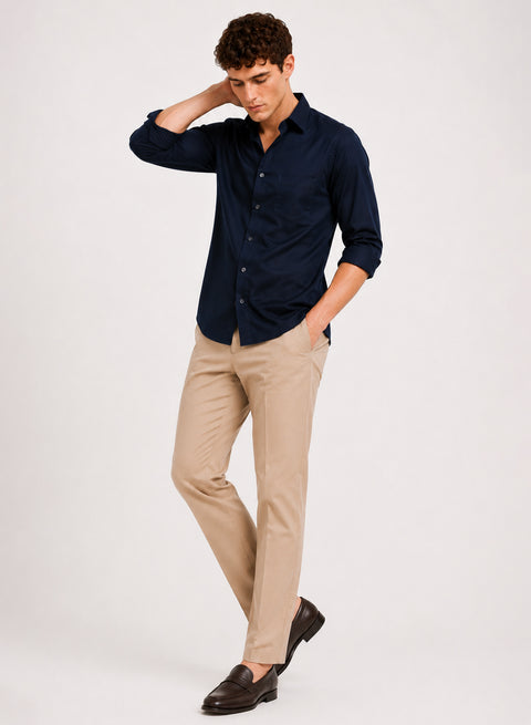 ADRO Premium Cotton Satin Shirt for Men | Casual Fit Solid Full Sleeve Shirt in Midnight Navy