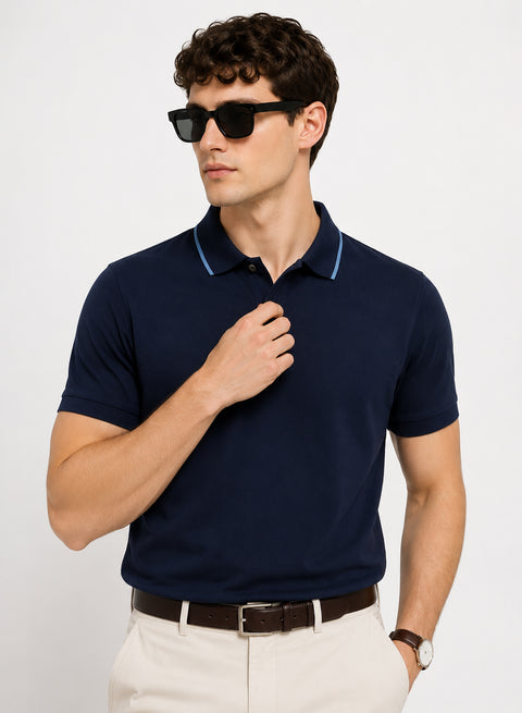 ADRO Mens Polo TShirt | Airtex Cotton Matty Fabric | Regular Fit | Breathable, Durable & Premium Casual Polo T-Shirt for Men | Deep Navy Blue