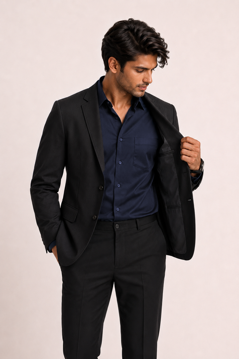 ADRO Premium Cotton Satin Shirt for Men | Casual Fit Solid Full Sleeve Shirt in Midnight Navy