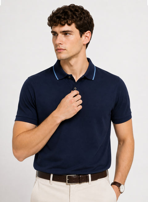 ADRO Mens Polo TShirt | Airtex Cotton Matty Fabric | Regular Fit | Breathable, Durable & Premium Casual Polo T-Shirt for Men | Deep Navy Blue