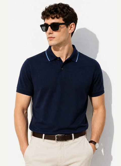 ADRO Mens Polo TShirt | Airtex Cotton Matty Fabric | Regular Fit | Breathable, Durable & Premium Casual Polo T-Shirt for Men | Deep Navy Blue