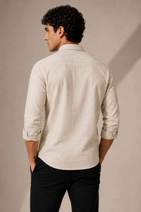 Men's Ecru Cotton Linen Shirt | Textured Casual Shirt