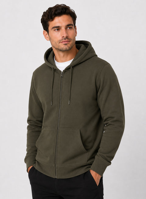 ADRO Zipper Hoodie for Men | 300 GSM Cotton Hoodies | Regular Fit Jacket for Men with Pockets | Sweatshirts with Zipper for Men | Moss Olive