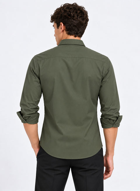 ADRO Men's Premium Cotton Satin Shirt | Solid Full Sleeve Casual Shirt | Regular Fit | Olive