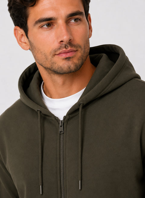 ADRO Zipper Hoodie for Men | 300 GSM Cotton Hoodies | Regular Fit Jacket for Men with Pockets | Sweatshirts with Zipper for Men | Moss Olive