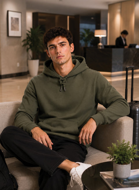 ADRO Hoodie for men | 300 GSM Cotton Fleece Warm & Soft Fabric | Mens Hoodies | Casual Sweatshirt for Winter, Travel & Collage | Regular Fit Hooded Pullover | Moss Olive