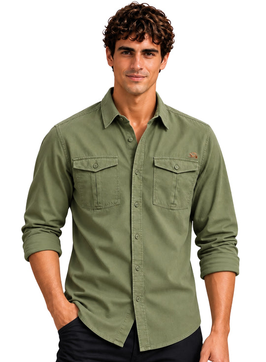 ADRO Men's Utility Pocket Cargo Shirt | Full Sleeve Button Down Utility Cargo Shirt | Olive Green | Regular Fit | Multi Pocket Casual Streetwear