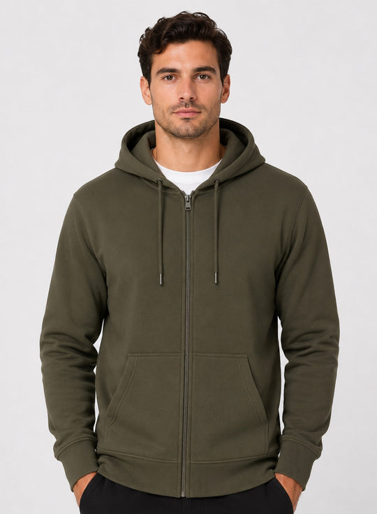 ADRO Zipper Hoodie for Men | 300 GSM Cotton Hoodies | Regular Fit Jacket for Men with Pockets | Sweatshirts with Zipper for Men | Moss Olive