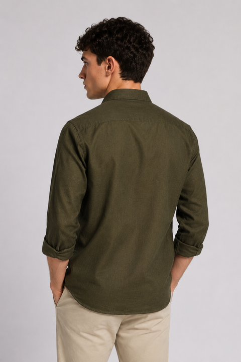 Men's Olive Cotton Linen Shirt | Textured Casual Shirt