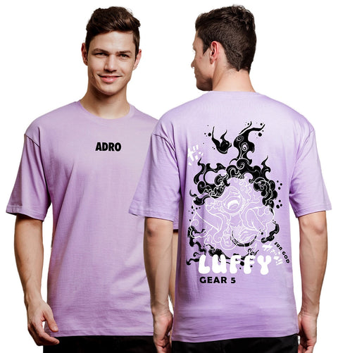 Adro Oversize T shirt for men | Drop shoulder Cotton T shirt | Anime Oversize T-shirt | Luffy T shirt Gear 5| Trendy Front and Back Printed T shirt