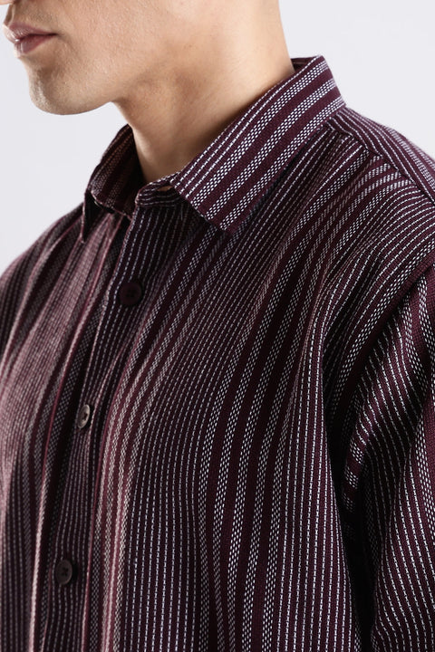 Adro Men Spread Collar Vertical Striped Self Design Cotton Oversized Casual Shirt