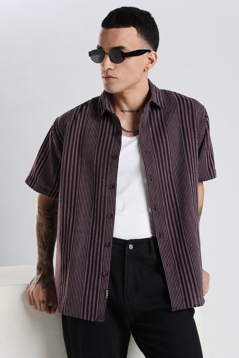Adro Men Spread Collar Vertical Striped Self Design Cotton Oversized Casual Shirt