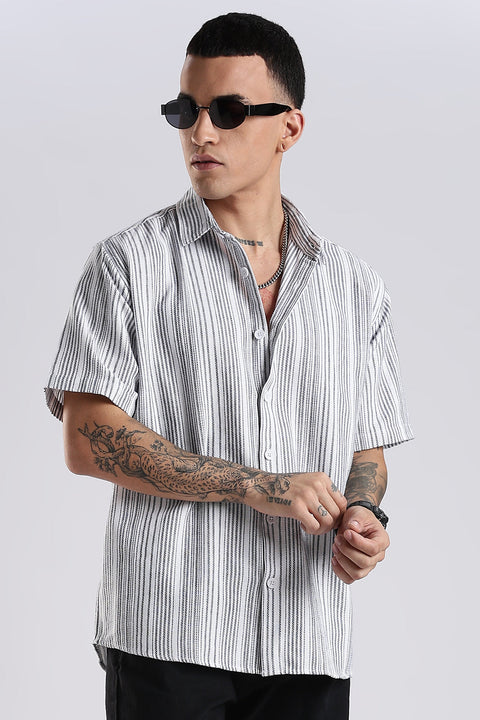 Adro Men Spread Collar Vertical Striped Self Design Cotton Oversized Casual Shirt
