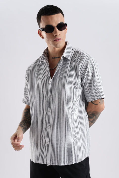 Adro Men Spread Collar Vertical Striped Self Design Cotton Oversized Casual Shirt