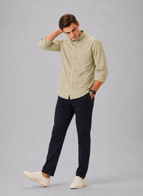 ADRO Men's Premium Oxford Cotton Shirt | Full Sleeve Casual Shirt | Regular Fit | Beige