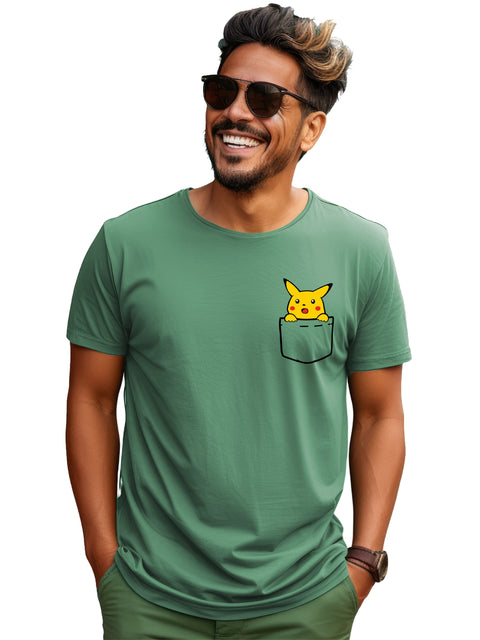 Adro Tshirt for Men | Anime T shirt for men | 100% Cotton Tshirt | Graphic Printed T-shirt | Chest Printed Tshirt | Pikachu Anime Tshirt | T-shirts