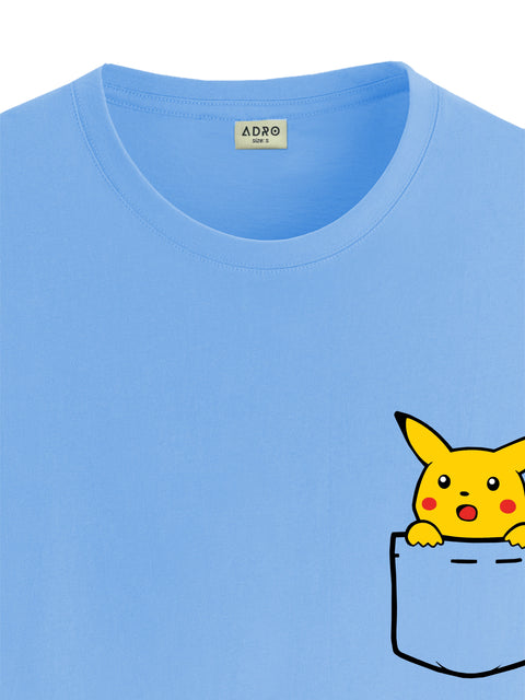 Adro Tshirt for Men | Anime T shirt for men | 100% Cotton Tshirt | Graphic Printed T-shirt | Chest Printed Tshirt | Pikachu Anime Tshirt | T-shirts