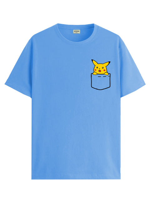 Adro Tshirt for Men | Anime T shirt for men | 100% Cotton Tshirt | Graphic Printed T-shirt | Chest Printed Tshirt | Pikachu Anime Tshirt | T-shirts