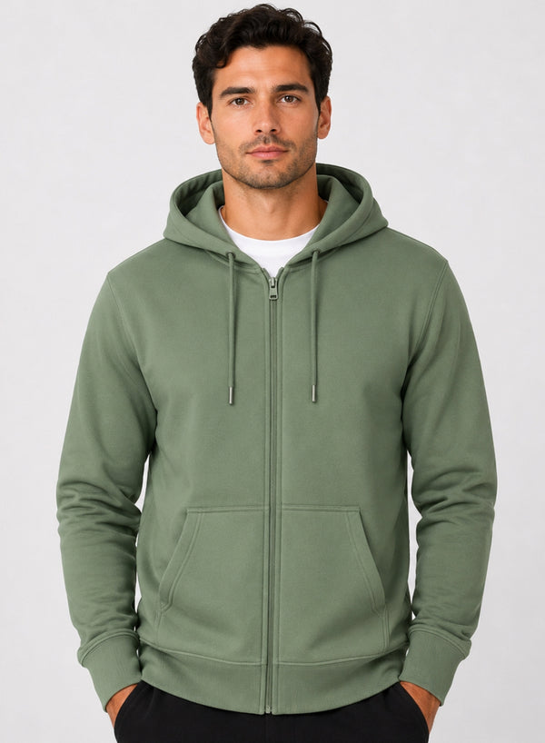 ADRO Zipper Hoodie for Men | 300 GSM Cotton Hoodies | Regular Fit Jacket for Men with Pockets | Sweatshirts with Zipper for Men | Sage Pista