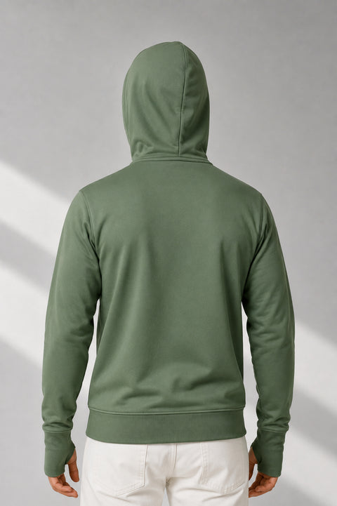 ADRO Balaclava Hoodie for Men | 300 GSM Cotton fleece Warm Fabric| Ski Mask Hooded Jacket for Men | Mens Hoodies with Gloves | Sage Pista