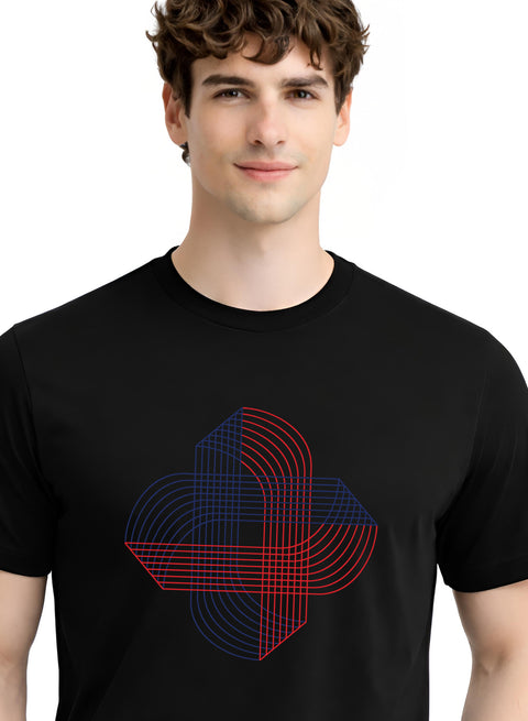 ADRO Printed T-Shirt for Men | Cross Matrix Cotton Printed Tshirt | Regular Fit Casual T-Shirts | Summer Tshirts