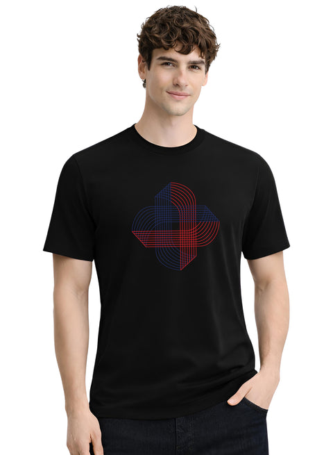 ADRO Printed T-Shirt for Men | Cross Matrix Cotton Printed Tshirt | Regular Fit Casual T-Shirts | Summer Tshirts Black
