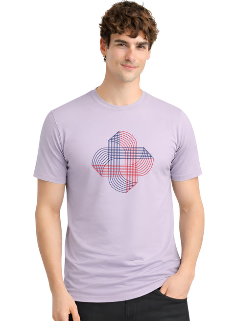 ADRO Printed T-Shirt for Men | Cross Matrix Cotton Printed Tshirt | Regular Fit Casual T-Shirts | Summer Tshirts Lilac Grey