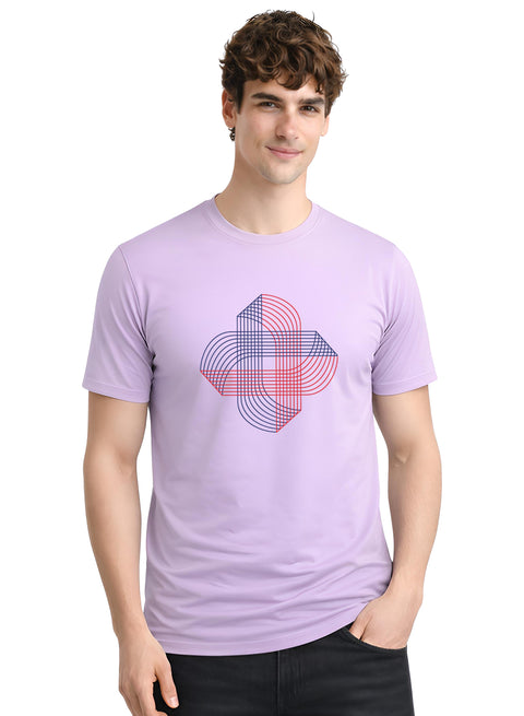 ADRO Printed T-Shirt for Men | Cross Matrix Cotton Printed Tshirt | Regular Fit Casual T-Shirts | Summer Tshirts Lavender