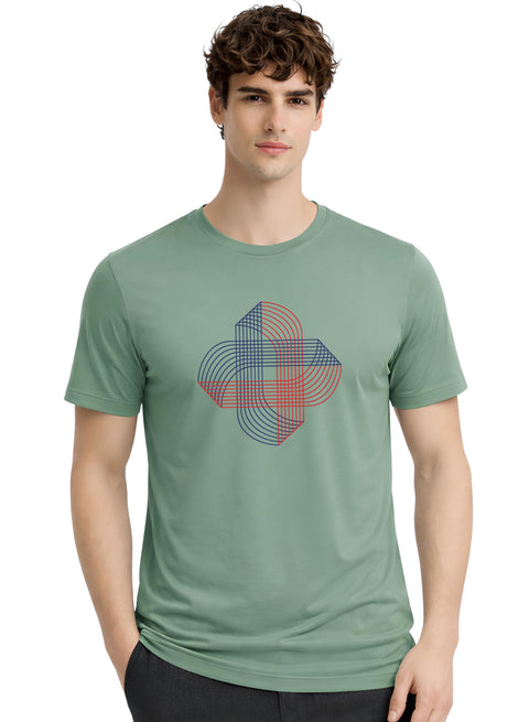 ADRO Printed T-Shirt for Men | Cross Matrix Cotton Printed Tshirt | Regular Fit Casual T-Shirts | Summer Tshirts Pista