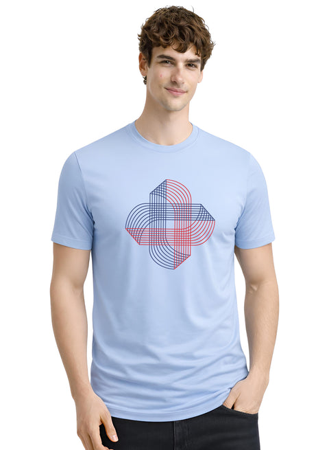 ADRO Printed T-Shirt for Men | Cross Matrix Cotton Printed Tshirt | Regular Fit Casual T-Shirts | Summer Tshirts Sky Blue