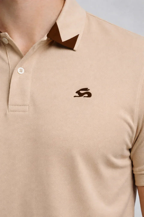 Adro Beige Polo Tshirt for Men | 100% Cotton Polo T shirt | Regular Fit Half Sleeve Mens Polo Neck T-Shirt