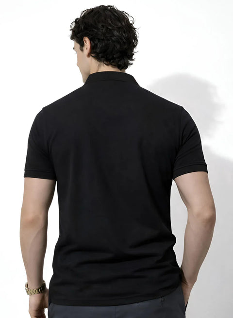 Adro Black Polo Tshirt for Men | 100% Cotton Polo T shirt | Regular Fit Half Sleeve Mens Polo Neck T-Shirt