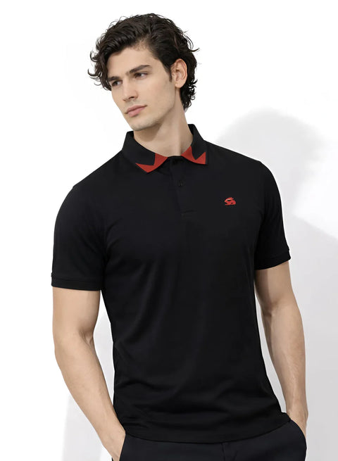 Adro Black Polo Tshirt for Men | 100% Cotton Polo T shirt | Regular Fit Half Sleeve Mens Polo Neck T-Shirt