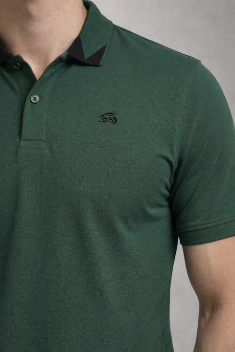 Adro Green Polo Tshirt for Men | 100% Cotton Polo T shirt | Regular Fit Half Sleeve Mens Polo Neck T-Shirt
