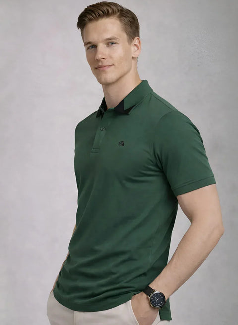 Adro Green Polo Tshirt for Men | 100% Cotton Polo T shirt | Regular Fit Half Sleeve Mens Polo Neck T-Shirt